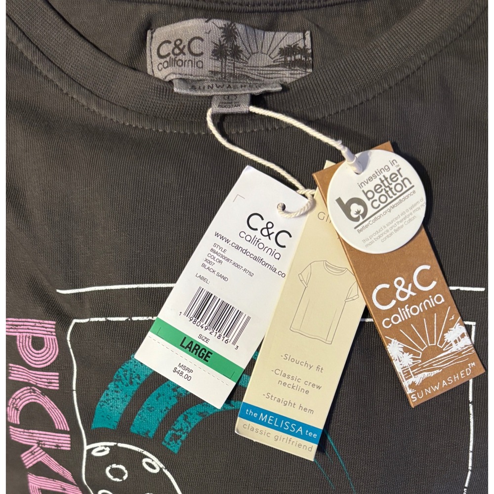 New C&C California Pickleball Graphic Tee Women Large Black Sand Melissa Shirt - Picture 2 of 6